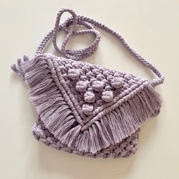 Boho Chic Handbag Macrame Lavender Clutch Bohemian style Elegant Hippie Bag Summer Evening Purse