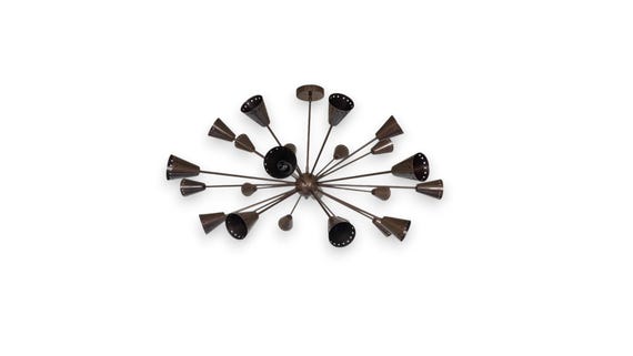Flush Mount Brass chandelier 32 Arms Blackened brass Ceiling fixture - ceiling light - Modern style ceiling brass chandelier office light