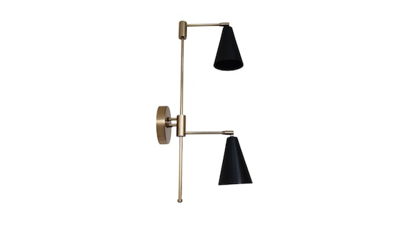Modern style 2 light Brass Wall sconce Cone shade Mid century Raw brass Wall sconce - Italian wall light Italian wall sconce Sputnik lights