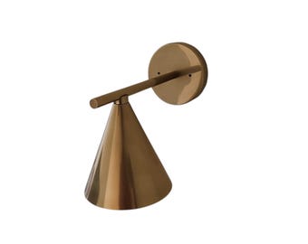 Raw Brass Cone Wall Sconce - Mid Century Modern Vanity Light