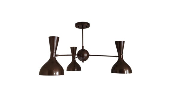 3 Light diabolo Brass Modern style Chandelier Antique brass ceiling fixture Mid century ceiling light Flush mount light - pendent light