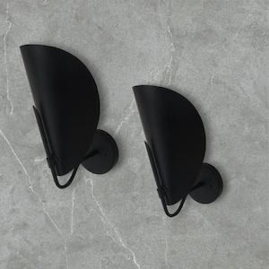 Pair of matt black curved shade brass wall sconce - Mid century wall sconce - wall lamp - wall light - Sputnik light - wall sconce - sconce