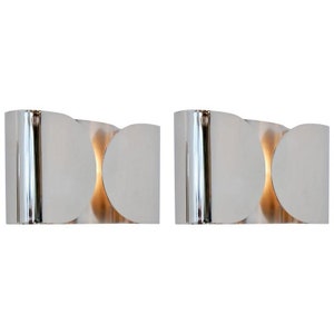 Pair of Chrome Foglio Wall Sconces – Mid-Century Modern Lighting