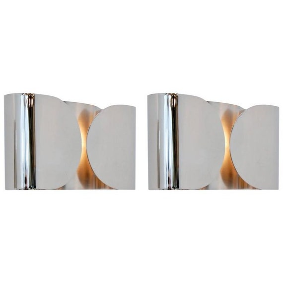 Pair Of Polish Chrome Foglio Wall Sconce - Mid century Lighting - Sputnik Lights - Italian Lights - Wall Lights - Sconce - Wall Sconce