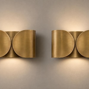 Pair of Raw Brass Foglio Wall Sconces – Mid-Century Modern Lighting