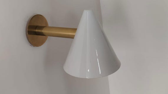 Pair of Matt white Cone shade brass wall sconce - Italian wall sconce - Mid century wall sconce - Modern light - Modern wall sconce - lamp