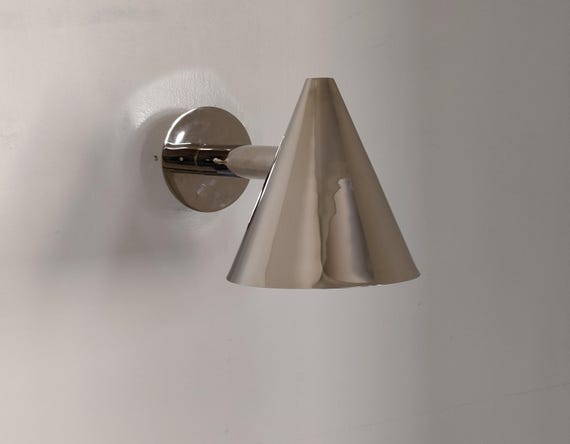 Wall sconce Modern style cone shade wall sconce Polished Nickle Brass wall sconce - Mid century sconce - Wall lamp - Italian wall light