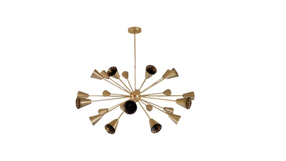 32 Arm brass chandelier Stilnovo style Raw brass ceiling fixture - light fixture Pendent light - Perfotated Elegant Ceiling Flushmount light