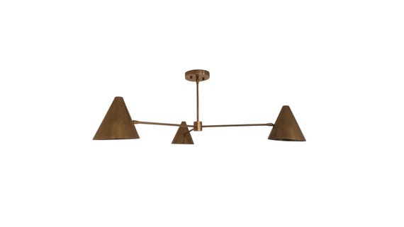 3 light Brass chandelier raw bras ceiling light - ceiling fixture - Mid century ceiling light stilnovo style chandelier 1950's pendent light