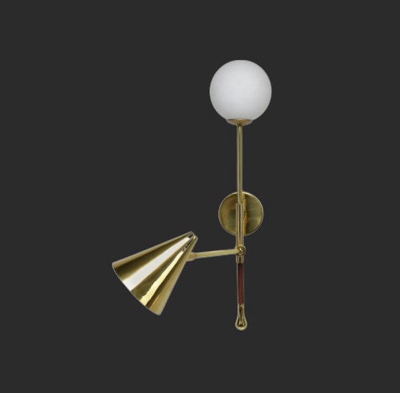 Cone and Ball Patina Wall Fixture - Mid century Lighting - Sputnik Lights - Italian Lights - Wall Lights - Sconce - Wall Sconce