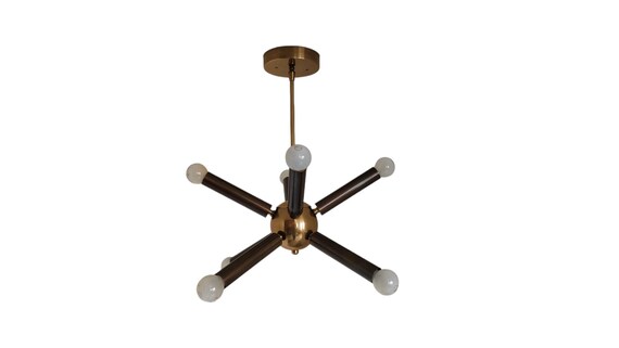 8 light Modern Brass Stilnovo style brass Chandelier - pendent light - ceiling light - ceiling fixture Chandelier Mid century ceiling lights