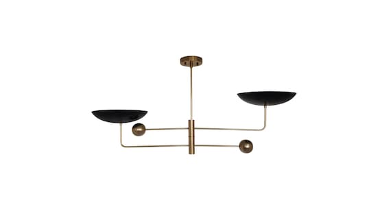 Handcrafted Brass Disc Ceiling fixture 2 Lights Large Brass Orbital Ceiling Lamp Pendant Mid Century Modern Raw Brass Sputnik Chandelier