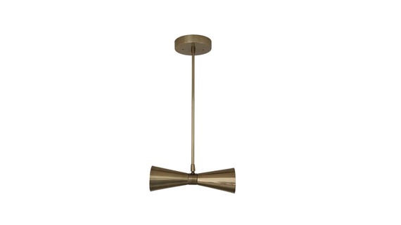 One piece Pendent Flush mount ceiling chandelier Raw brass finish - Semi pendent light- Brass chandelier - long arm pendent ceiling light