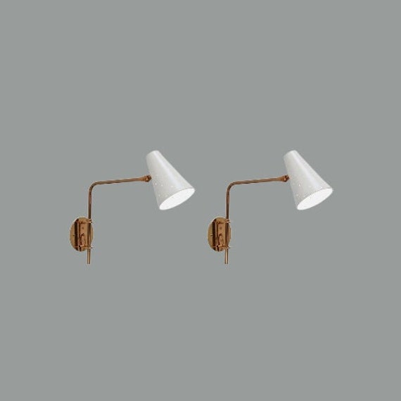 Pair Of White perforation shade with Antique Finish - Mid century Lighting - Sputnik Lights - Italian Lights - Wall Lights - Sconce