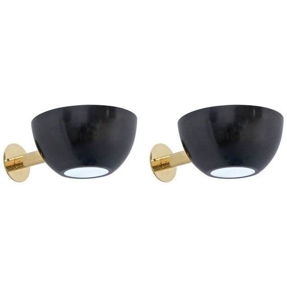 Pair of Matt Black Bowl Wall Sconce - Mid century Lighting - Sputnik Lights - Italian Lights - Wall Lights - Sconce - Wall Sconce