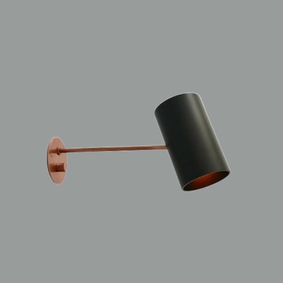 Long arm Matt Black Cylinder with Antique Patina Finish - Mid century Lighting - Sputnik Lights - Italian Lights - Wall Lights - Sconce