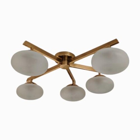 Modern 5 Light Raw brass chandelier Ceiling fixture - Mid century light - Sputnik light - Ceiling solid brass chandelier - Brass light