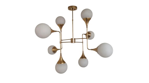Handcrafted Mid century 8 Arms Globes Lights - Modern style brass chandelier - Sputnik light Modern ceiling lights Stilnovo style chandelier