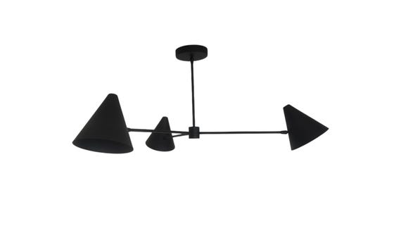 1950's Stilnovo style Brass 3 light chandelier cone shade ceiling light Mid century ceiling light brass chandelier - Italian pendent light