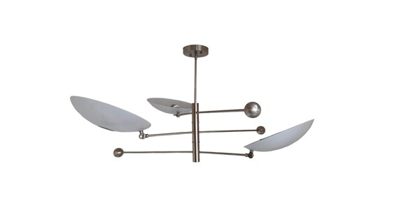 3 light Brass chandelier Modern style pendent light Mid century ceiling light - stilnovo style Flushmount ceiling fixture brushed chrome
