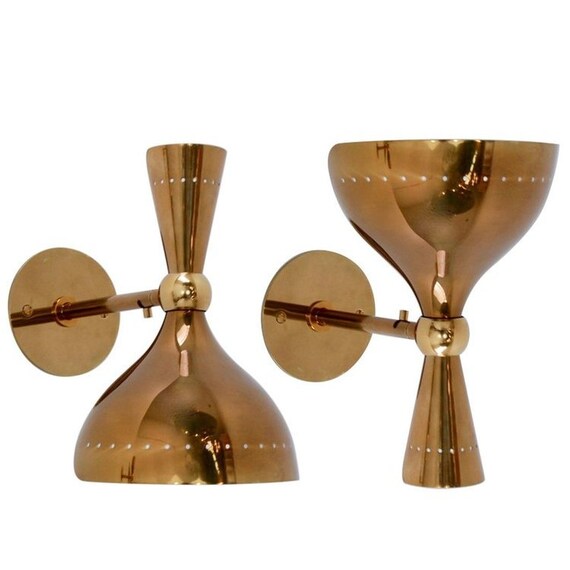Pair Of Raw Brass Shades Lamp - Mid century Lighting - Sputnik Lights - Italian Lights - Wall Lights - Sconce - Wall Sconce - Wall Lamp