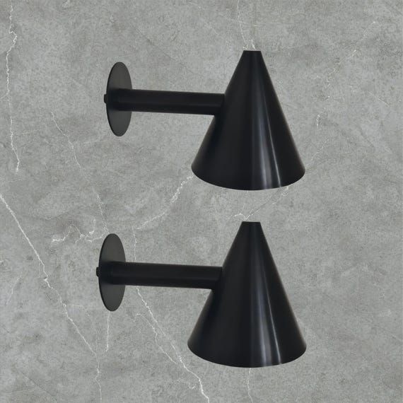 Pair of Matt Black cone shade wall sconce - wall lamp - wall sconce - Mid century wall sconce - Italian wall sconce - Sputnik light - light