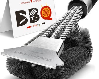 Grill brush as grill accessory for grill cleaning - with stainless steel scraper & insulated handle I Premium grill brush from URBAN Forest