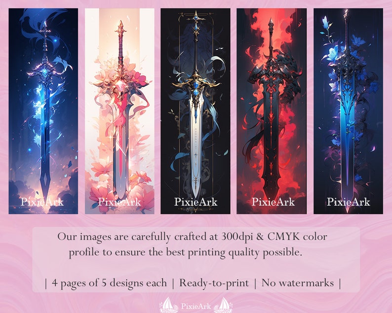 Fantasy Swords Printable Bookmarks Bookmark Designs - Etsy
