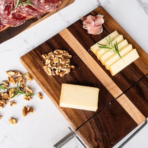 Large Maple and Walnut board 12&quot;x14&quot; with Cheese Slicing Feature for Charcuterie. Perfect Mother&#39;s Day gift. 100% Food Safe.