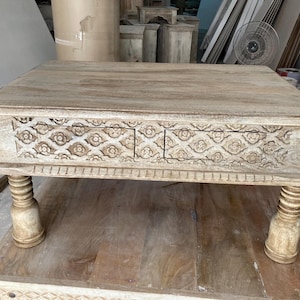 Indian Hand-Carved Wooden Coffee Table