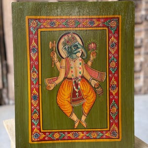 Indian Hand Painted Ganesha wall hanging Panel set of 2 pcs