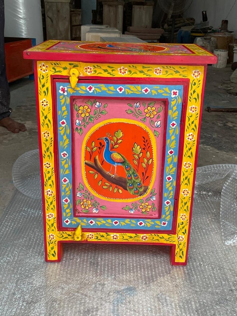 Indian Wooden Hand Painting Bedside Cabinet / Nightstand / Sidetable - Etsy