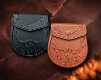 Sporran per kilt in pelle fatto a mano - Design celtico classico - Colore nero e marrone