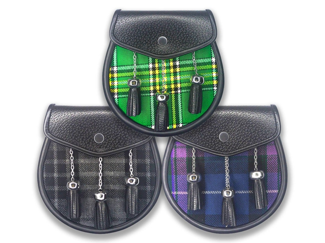 Traditional Scottish Sporran Pure Black Leather Sporran Kilt Sporran