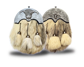 Handmade Kilt Sporran: Highland Cow Fur, Chain Strap & Tassels