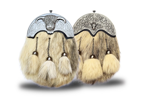 Handmade Kilt Sporran: Highland Cow Fur, Chain Strap & Tassels