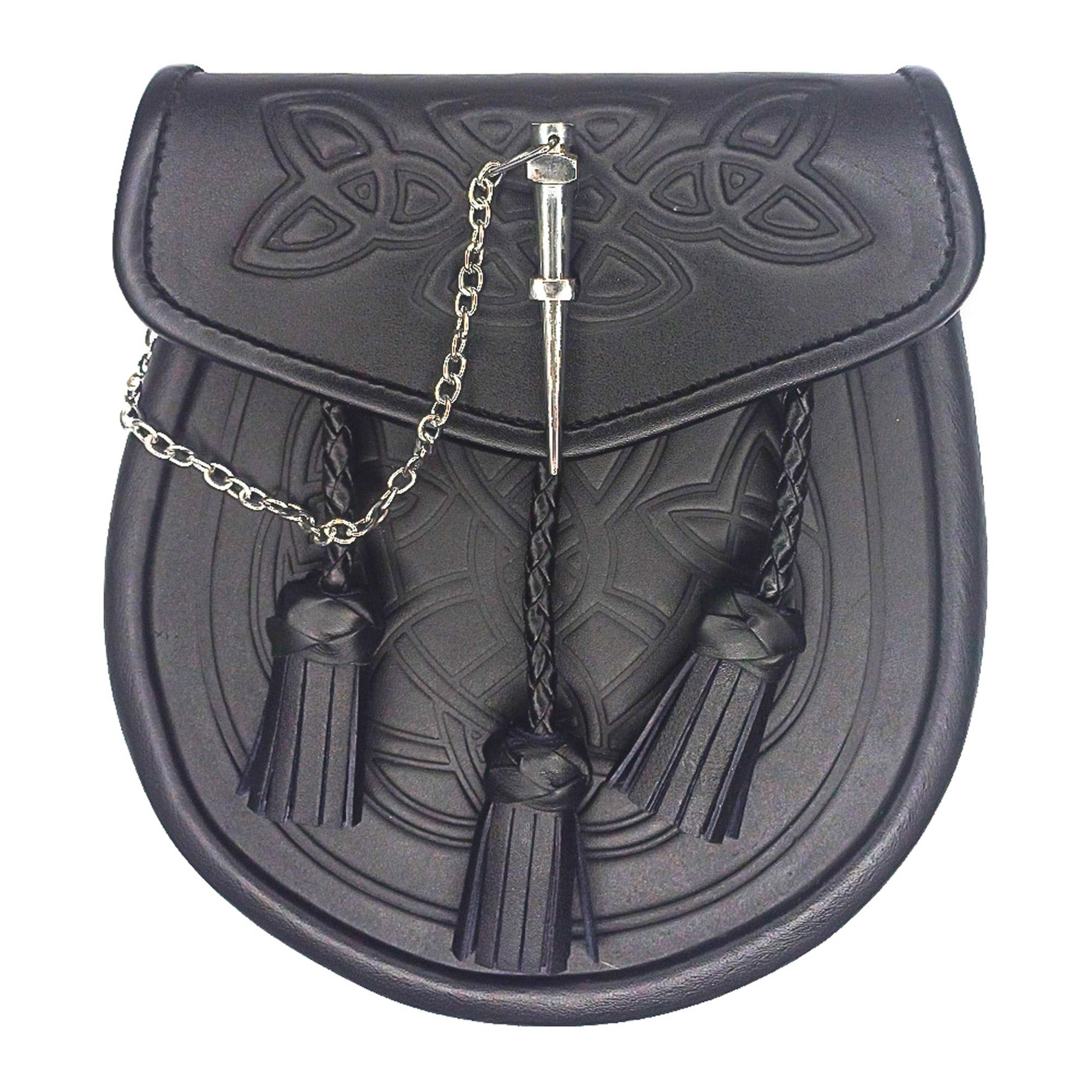 I LUV LTD Day Kilt Sporran Scozzese Pelle Nera Con Nappine In