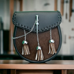 Handcrafted Scottish Sporran | Genuine Calfskin Leather | Semi-Dress Kilt Accessory with Chain Strap - Perfect Heritage Gift