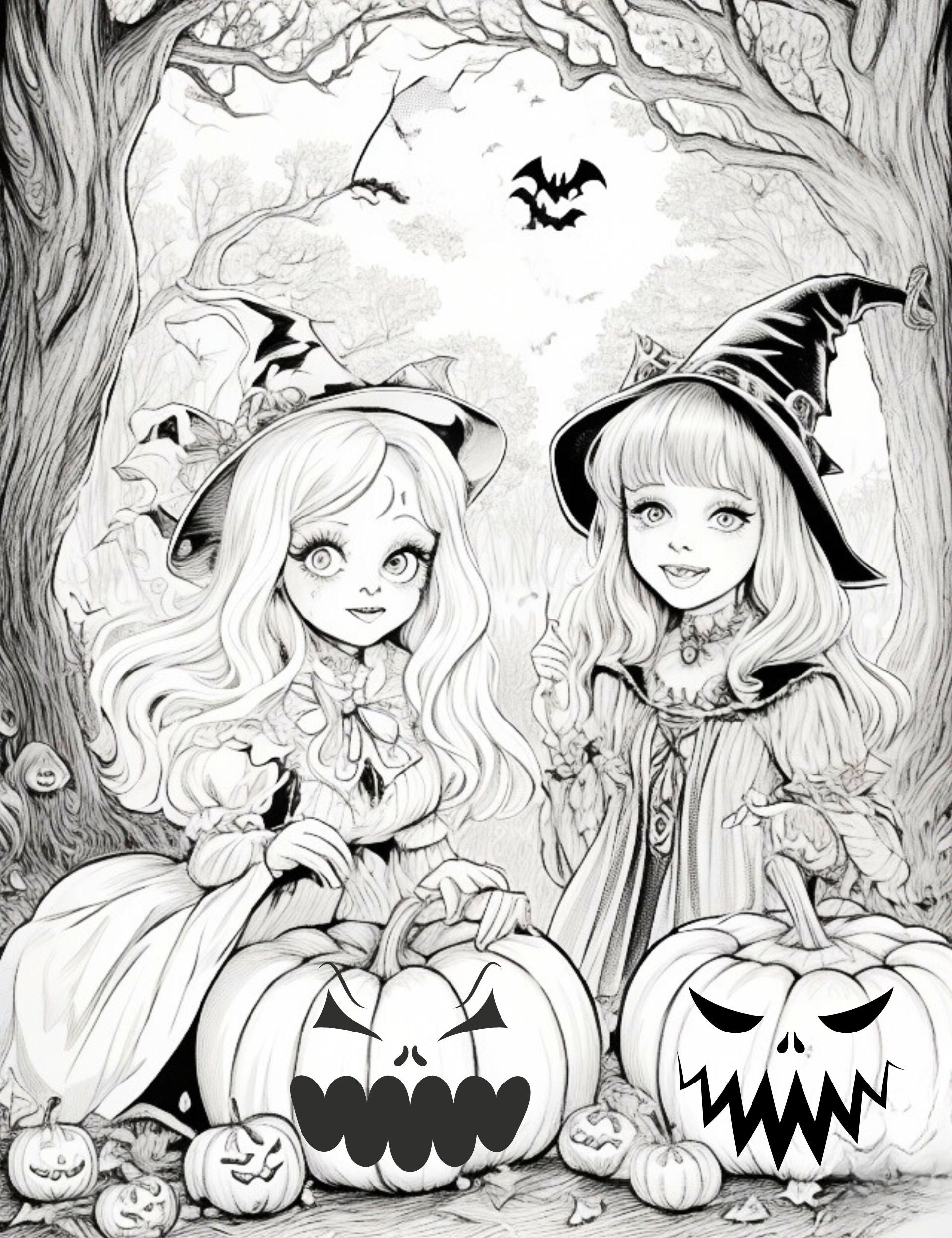 Halloween - Cute Witches, Pumpkins & Haunted Houses (PDF Format) Color –  Rachel Mintz Coloring Books