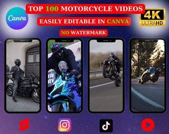 Top 100 Motorcycle Videos: Editable Canva Templates (Digital Download)