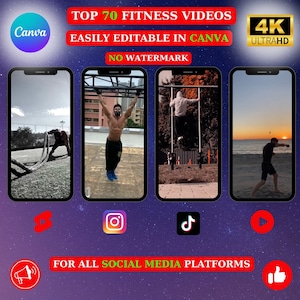Top 70 Fitness Video Canva Editable.Instagram Youtube |Shorts|Tiktok|Facebook|Reels| Fitness Motivation,Workout,Training,Exercise 4k Full HD