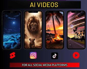 Elite 100 AI Social Media Videos | Sunset, Lion, Galactic (Digital Download)