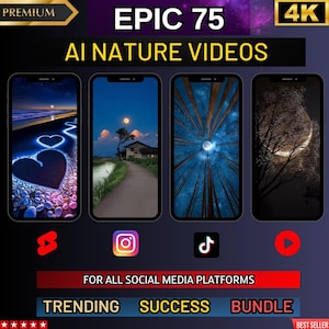 75 AI Nature Videos Bundle – 4K HD Digital Download, Relaxing Landscape Stock Footage for YouTube Automation,Reels,TikTok,Content Creators