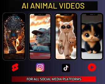 50 Epic AI Animal Videos | Social Media Content (Digital Download)