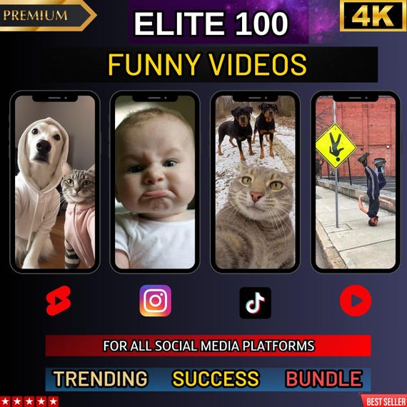 Elite 100 Funny Videos. youtubeshortstiktokreelsanimals hilarious Fails epic Pranks comedic Moments silly laugh humorous cute cat dog Etsy