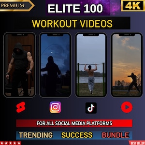 Elite 100 Workout Videos.|YouTube|Shorts|TikTok|Reels|Training,Fitness,Athletic,Strength,Motivation,Aesthetic,Sport|TRENDING|SUCCESS|BUNDLE|