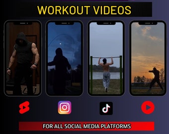 Op de afbeelding: Een collage van vier afbeeldingen die verschillende trainingsvideo's in 4K-resolutie tonen. De afbeeldingen tonen mensen die verschillende oefeningen doen, waaronder pull-ups, touwtjespringen en boksen. De tekst "ELITE 100 WORKOUT VIDEOS" wordt bovenaan de collage weergegeven. De tekst "FOR ALL SOCIAL MEDIA PLATFORMS" wordt onder de afbeeldingen weergegeven. De tekst "TRENDING SUCCESS BUNDLE" wordt onderaan de collage weergegeven.