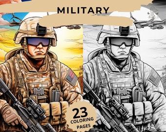 23 Military Coloring Page, Grayscale Artwork, Stress-Relief Activity for Adults, Unique Gift for Art Lovers