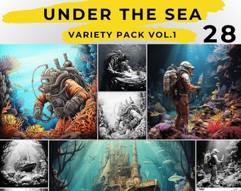 28 Under the Sea life Adult Coloring Book,Grayscale coloring Variety Pack for Relaxation, Perfect Gift for Animal Lovers