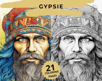 21 GYPSIE MAN Coloring Page, Grayscale Artwork, Stress-Relief Activity for Adults, Unique Gift for Art Lovers